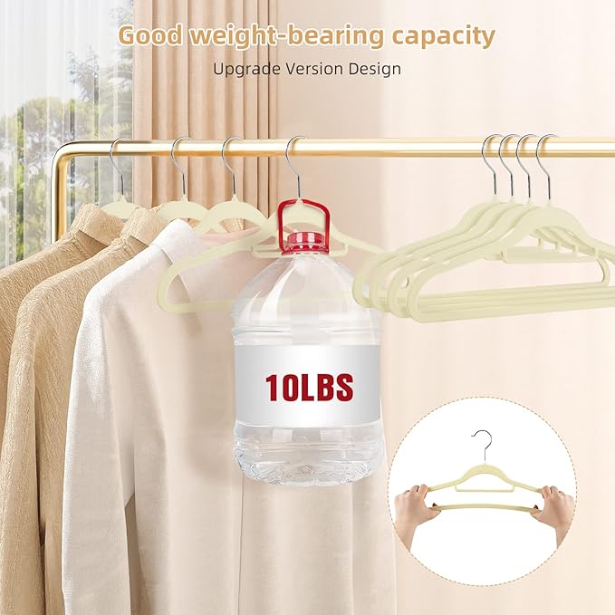 20 Pack Non-Slip Velvet Suit Hangers with 360° Swivel Hook - Space Saving Beige Clothes Hangers, Heavy Duty for Adults