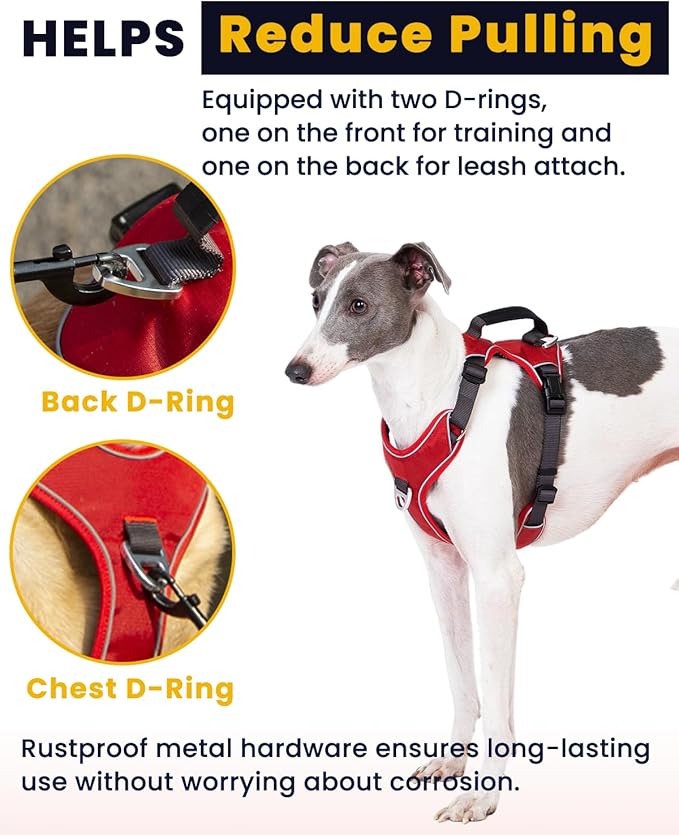 No Pull Dog Harness with Back Control Handle for Large Dogs, Reflective Vest, Adjustable and Padded, Easy Walk Front/Back Clips (Red, Large)