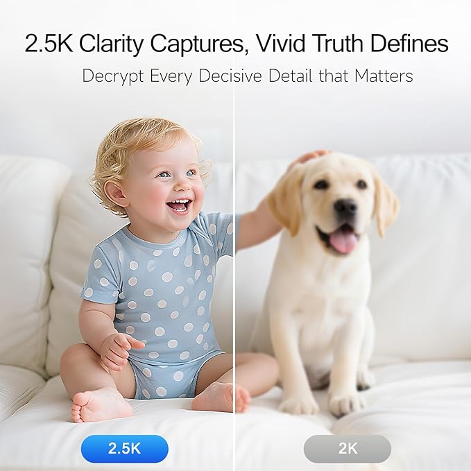 2.5K Security Camera Indoor, Non-Subscription AI Person/Pet/Cry Detection, 4MP Pet/Dog/Cat Camera w/Phone App, Pan Tilt 2.4GHz WiFi Cameras for Home Security, IR Night Vision, Full Duplex 2-Way Audio