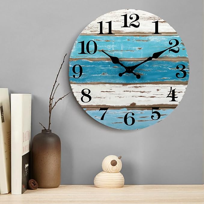 CHYLIN 16 Inch Wall Clock, Large Outdoor Clocks for Patio, Pool Beach House Decor Tropical Clocks for Walls, Nautical Coastal Themed Blue Clock for Lake House, Bathroom, Living Room, Kitchen (16")