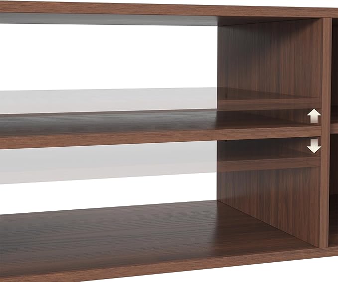 65 Inch TV Stand for Up to 75 inch TVs, Fluted Entertainment Center with Adjustable Shelve, Curved Round Corner TV Console Table with Storage Cabinet for Living Room, Bed Room (Walnut Color)