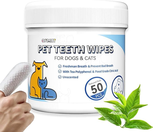No-Rinse Dog Teeth Cleaning Wipes - Cat & Dog Fresh Breath Pet Dental Finger Wipes, Dog Toothbrush Dental Wipes to Easy Remove Plaque & Tartar, Gently Cleans Discharge (L-50PCS, Unscented)
