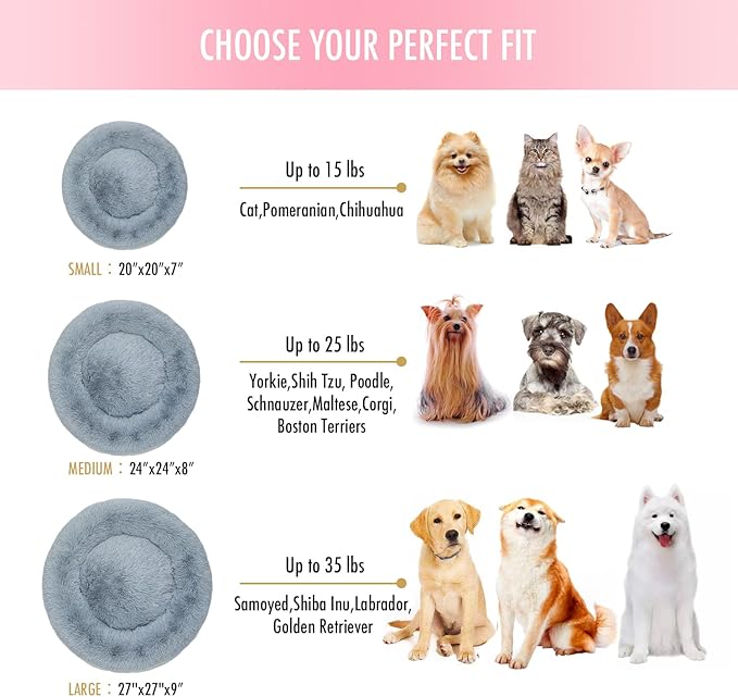 Anti Anxiety Round Fluffy Plush Faux Fur Warm Washable Dog Bed & Cat Bed, Original Bed for Small Medium Large Pets,Used to Relieve Joints and Improve Sleep(20"/24"/27'') (20", Light Grey)