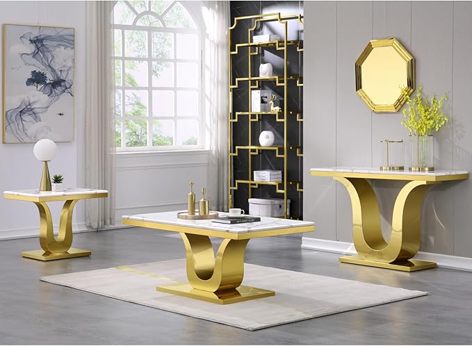 Gold Console Table, White and Gold Living Room Sofa Table, 50" Rectangle Console Table for Entryway, Living Room, Office, Foyer, Front Hall, Hallway