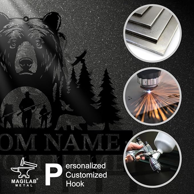 Personalized Custom Name Bear Key Wall Hooks,Metal Bear Keys Clothes Hooks,Metal Bear Wall Home Storage Decorative,For Front Door, Hallway, Kitchen, Bedroom,Keys,Hats (Style E)