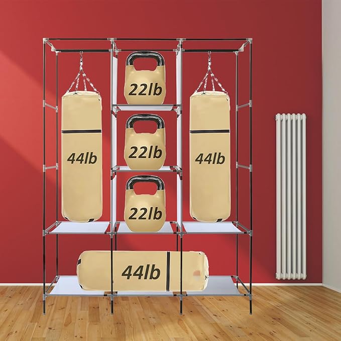 PLKO Portable Closet, Wardrobe Closet Organizer,Portable Clothes Closet Rolling Door Wardrobe with Grey Oxford Fabric Cover for Bedroom, (Grey)