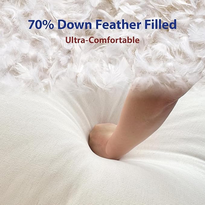 121.25" Modular Luxury Cloud Sectional Sofa with Ottoman, 70% Down-Filled Cushions, Removable Washable Ultra-Soft Linen Cover, Extra-Deep Seating, Solid Wood Armrests for Living Room