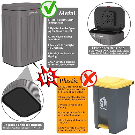 PAWZIDEA Dog Poop Trash Can Outside Wall Mount Odor Control, 2.1 Gallon Small Dog Poop Can Outdoor with Lid No Smell, Hang on Fence, Garbage, Backyard, Dog Waste Can Container, Activated Carbon Filter