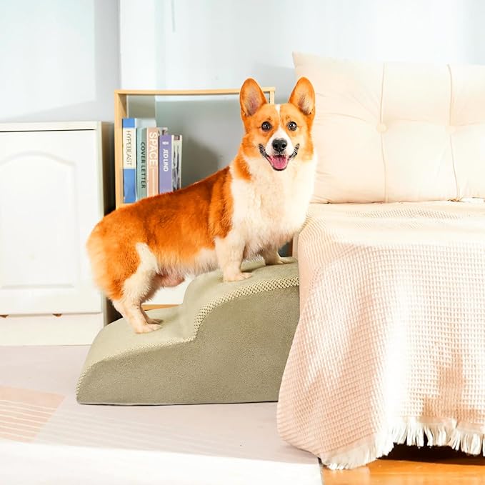 Dog Stairs for Small Dogs, High Density Foam Dog Steps, Extra Wide Non-Slip Pet Ramp for High Beds Or Couch, Soft Doggie Ladder for Dogs Injured, Older Pets, Small Cats