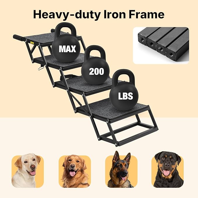 Veehoo Foldable Dog Stairs for Large Dogs, 4 Steps Folding Dog Ramp for Car Sedan Vehicle 17" Wide, Heavy Duty Outdoor Pet Steps Ladder with Non Slip Rug Surface for Old Dogs, Support up to 200 lbs