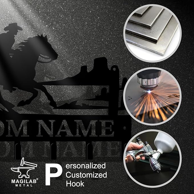 Personalized Custom Name West Cowboy Keys Hooks,Metal Cowboy Art Clothes Keys Hooks,Metal Cowboy Lover Wall Home Storage Decorative Keys Hooks,Key Holder Hooks for Wall (Style G)