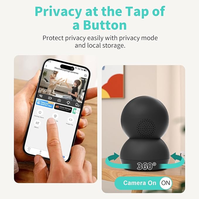 Security Camera, 2K HD Indoor Security Camera, 360 Degree Pan/Tilt Pet Camera 2.4G and 5G WiFi, Motion Detection, 2-Way Audio, Siren, Night Vision, Cloud SD Card Compatible Alexa Google Assistant