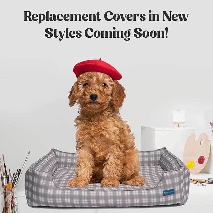 Orthopedic Bolster Dog Bed β CertiPUR-US Foam, Recycled Polyester Canvas, Washable Cover, Anti-Slip Bottom, Medium, Light Blue Check β Stylish Designer Dog Sofa