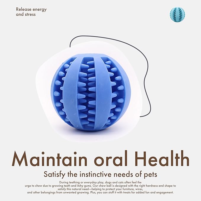 Mira's Pocket Engaging Treat-Dispensing Chew Ball for Dogs - Natural Rubber Puzzle Toy for Teething, Boredom & Dental Health (Blue & Yellow, Large) (Blue & Yellow, Large)