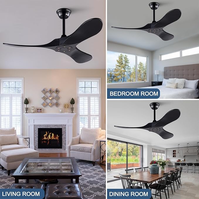 42 Inch Solid Wood Ceiling Fan with Remote,Black Ceiling Fan no Light,6 Speeds,Noiseless,Reversible DC Motor,Modern Ceiling Fans without Lights for Outdoor Indoor Bedroom Farmhouse,Patios