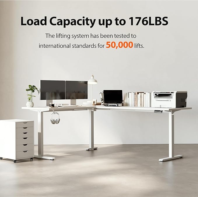 Agilestic L-Shaped Standing Desk Adjustable Height, Electric Corner Standing Desk, Sit Stand Up, 75x61 inch Sit Stand Computer Table, White
