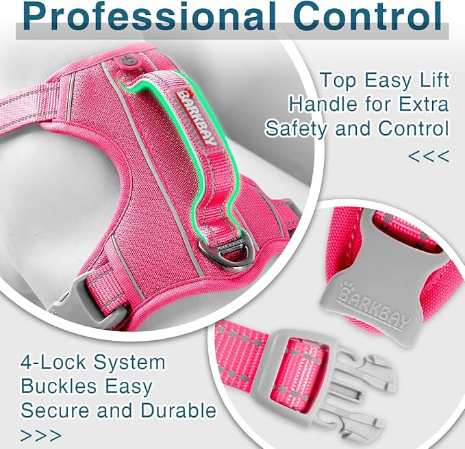 BARKBAY Dog Harness No Pull with ID Tag Pocket - Heavy Duty, Reflective, Easy Control for Large Dogs(Pink,XS)
