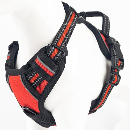 No Pull Dog Harness, Reflective Comfortable Vest Harness with Easy Control Handle Adjustable Soft Padded Pet Vest for Small to X-Large Dogs (Red, Medium (Approx Weight:16.53-36.37 LB))