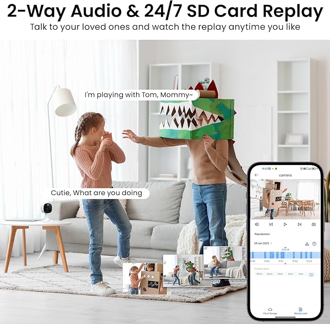 2K Cameras for Home Security-Outdoor/Indoor Camera for Dog/Cat/Pet/Nanny/Baby, Color Night Vision, White Light, Siren, 24/7 SD Recordings, Works with Alexa/Google Home, C1 (C1-White-2pack-2.4G)
