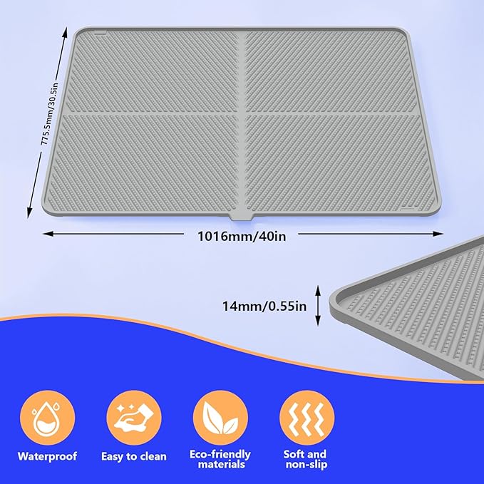 Silicone Cat Litter Mat,Extra Large Litter Trapping Mat,Waterproof,Litter Box Mat for Floor,Easy Clean,Non-Slip Litter Catcher Mat,Cat Supplies Needs 40" x30.5” (Grey, 40x30.5x0.55 in)