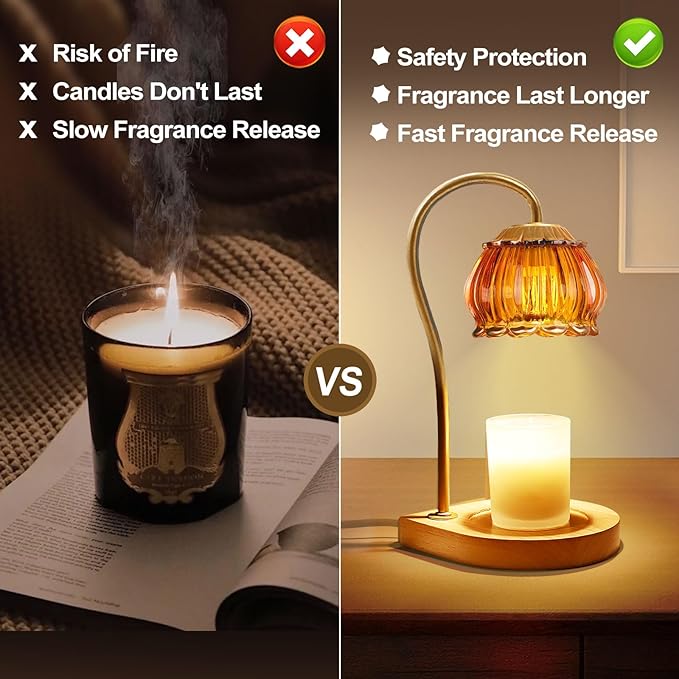 Candle Warmer Lamp with Timer, Dimmable Electric Candle Warmer Melter, Fragrance Candle Holders for Home Decoration Gift for Women, Dark-Orange