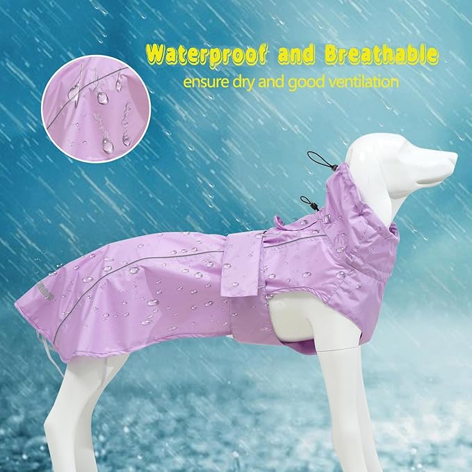 Adjustable Waterproof Dog Raincoat for Dogs,Lightweight Pet Rain Jacket Puppy Clothes with Reflective Strip for Small Medium Large Dogs (Light Purple, X-Small)