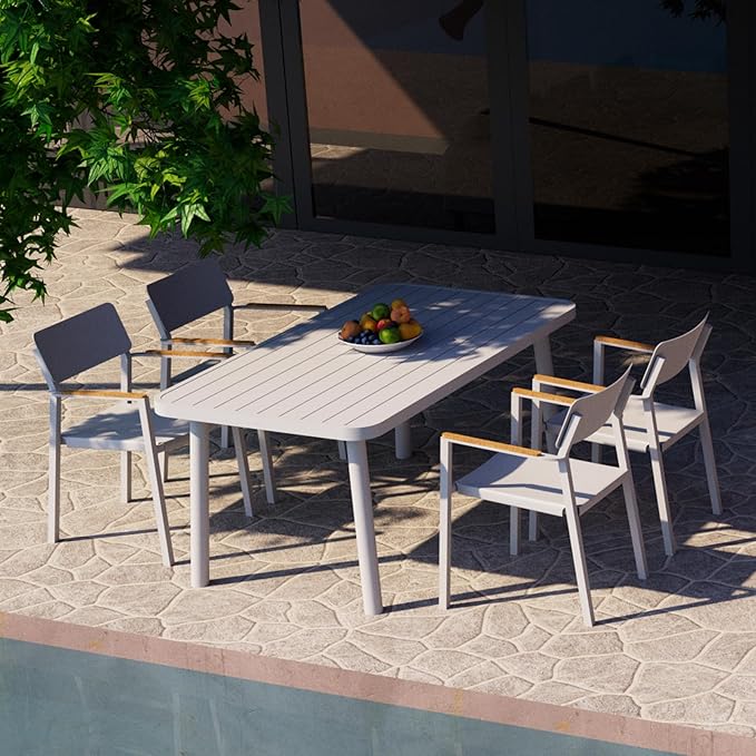 Outdoor Dining Table for 4 Person 62" Rectangle Aluminum Table Patio Furniture for Garden, Lawn, Patio, White