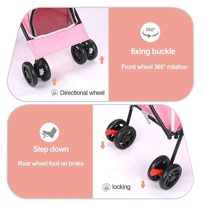 Pet Stroller for Small Dogs Medium Dogs 33lbs, Dog Pram Ultra Light - only 3.5 kg, Dog Stroller Pet Pram with 4 Wheel Foldable/Storage Basket/Cup Holder-P07 (Pink)