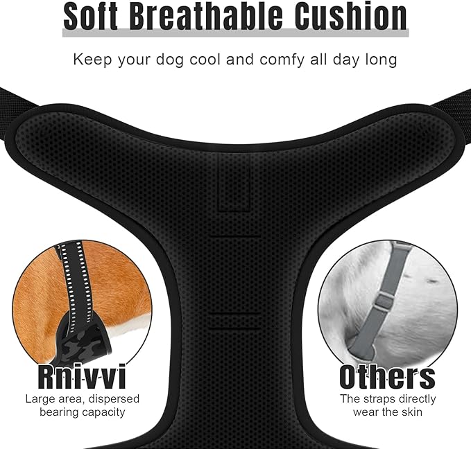 Rnivvi No Pull Dog Harness, Cute Reflective Large Sized Puppy Harness, Adjustable Soft Padded Vest for Large Dogs, Heavy Duty Pet Vest with Easy Control Handle for Walking Training, Black Camouflage