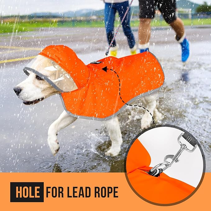 SlowTon Dog Raincoat, Adjustable Dog Rain Jacket Clear Hooded Double Layer, Waterproof Poncho with Reflective Strip Straps and Storage Pocket for Small Medium Large Dogs Puppies(OR M)