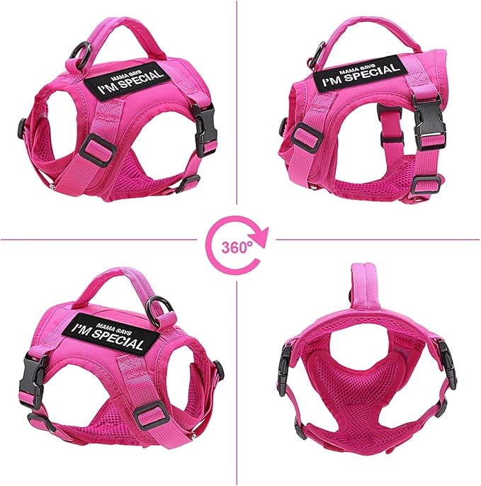 Forestpaw Cat Harness Escape Proof for Walking,Adjustable Cat Vest Harness with Soft Mesh Padded,Tactical Cat Harness with Control Handle,Molle Patches,Hot Pink