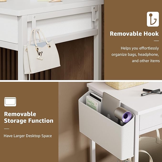 White Makeup Vanity Desk with Mirror and Lights Big Vanitys Set with Chair, Drawers and Power Outlet, Dressing Table Vanities for Girls Bedroom 47“