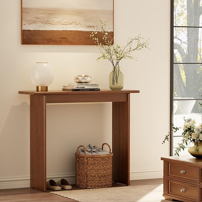 AQIMUELE Wood Console Table for Entryway, Mid Century Modern Console Table, Walnut Sofa Table for Living Room, Hall Way, Walnut Color