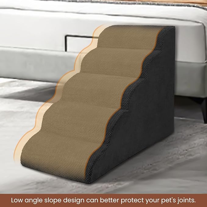 5 Steps Dog Stairs for Bed, 24" Dog Steps for High Bed, High Density Pet Steps for Small Dogs, Extra Wide Non-Slip Dogs Ramp for Injured, Older Pets, Small Cats, Black
