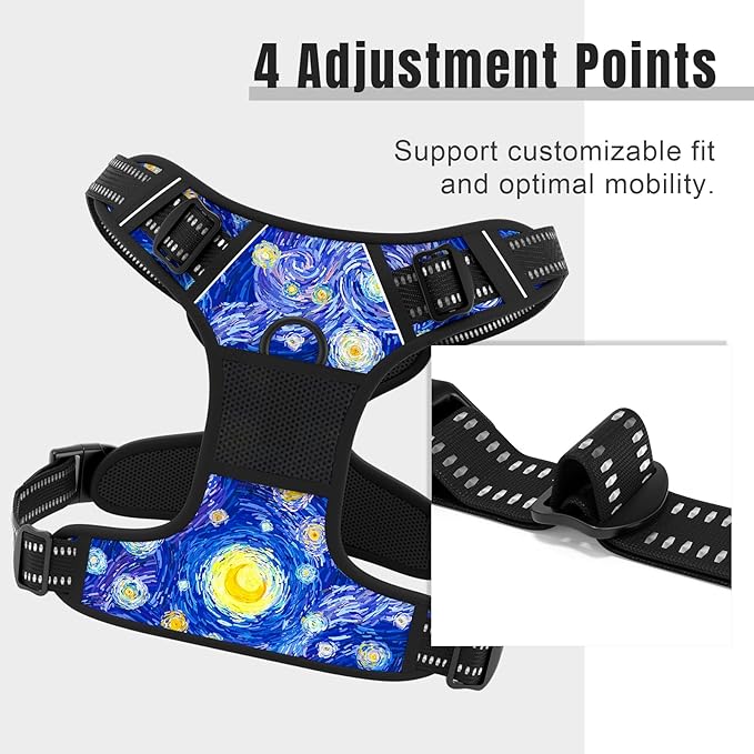 Rnivvi No Pull Dog Harness, Cute Reflective Large Sized Puppy Harness, Adjustable Soft Padded Vest for Large Dogs, Heavy Duty Pet Vest with Easy Control Handle for Walking Training, Starry Night