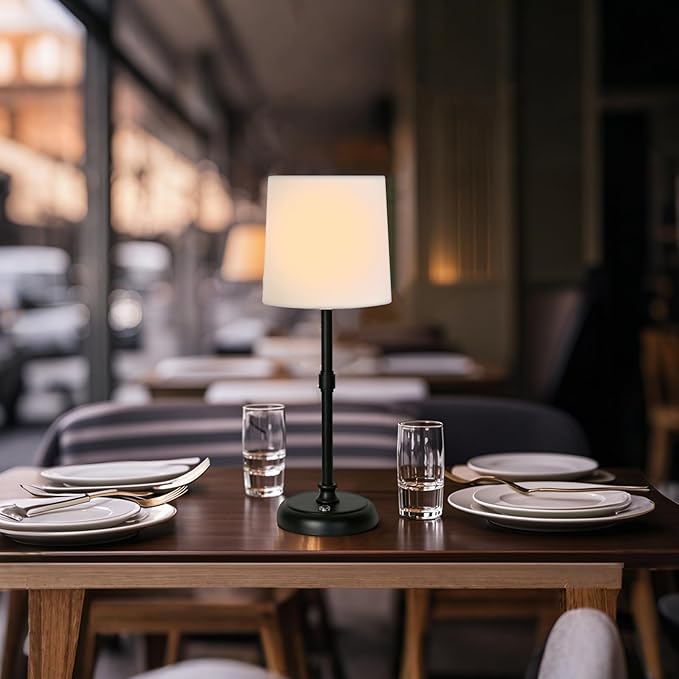 Cordless Black LED Table lamp, 5200-mAh Rechargeable Battery, 3-Level Brightness, Build-in Integrated LED 320 Lm Max, Night Lamp Ambient Light, for Bedside Restaurant Dining Table