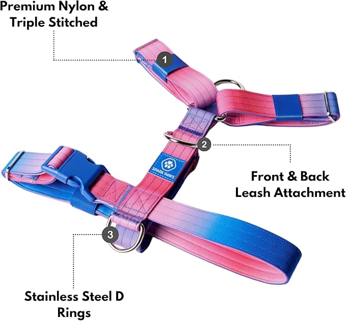 Spark Paws No Pull Dog Harness for Large Dogs, Heavy Duty Dog Harness for Big Strong Breeds, Adjustable, Y Shaped Padded Halter Design with Front Clip - Snow Cone - L