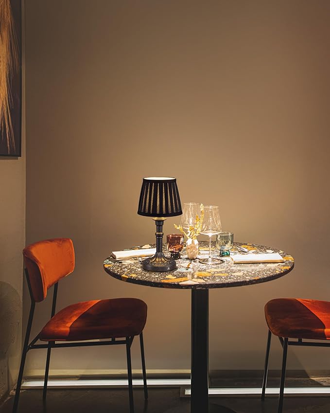 KDG Cordless Portables Table Lamp Set of 2, LED Fabric Shade Small Desk Lamps, 5000mAh Battery Powered Lighting, 2700K Stepless Dimmable Light for Living Room, Dining Room, Bedroom (Mottled Silver)