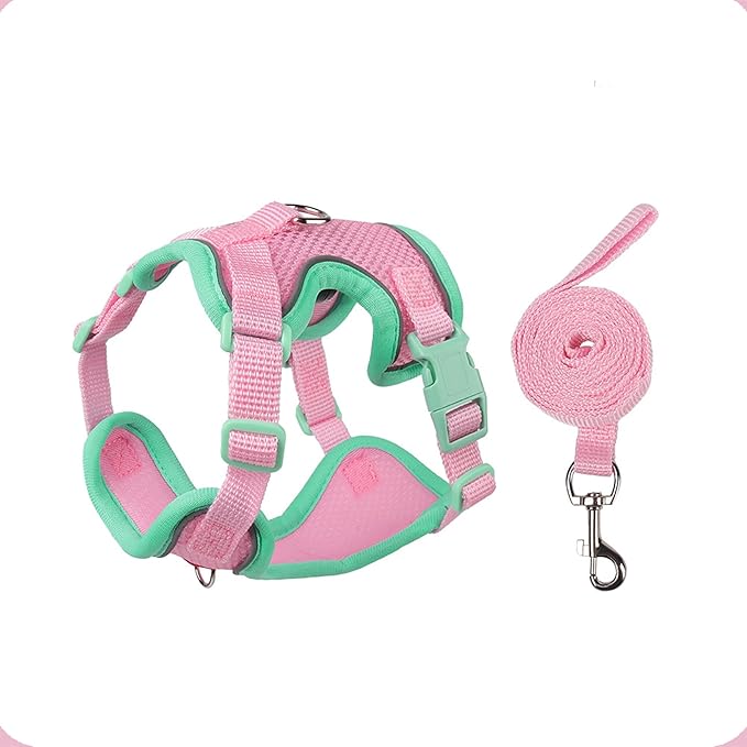 Cat Harness and Leash Set for Walking – Escape-Proof Reflective Vest for Cats and Small Dogs, Adjustable Soft Air Mesh with Pressure-Reducing Design, 4.92ft, S, Green & Pink