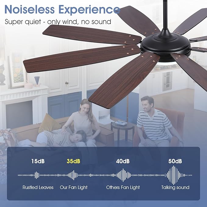 66 Inch Ceiling Fans with Lights and Remote,Black Large Ceiling Fan with Reversible Noiseless DC Motor, 3CCT, 6 Speeds, Modern Ceiling Fans for Living Room Patio Farmhouse