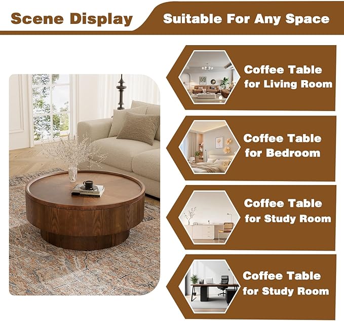 30.7 inch Storage Coffee Table Round Coffee Table with Storage Modern Luxury Circle Drum Coffee Tables for Living Room Apartment Easy Assembly