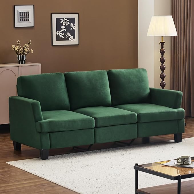 VINGLI Green 83" Sofa Couches for Living Room, Modern Comfy 3 Seater Couch 25.6" Deep Seat Upholstery Cozy Sofas for Small Space, Bedroom, Apartment, Home Office