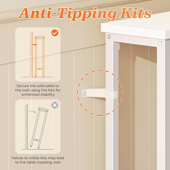SUPERJARE Sofa Table with 2 Power Outlets and USB-C Ports, 5.9 Inch Narrow Console Table with Storage, Extra-Long, for Entryway Hallway Couch Behind Sofa, Small Spaces, White,102.3 Inch