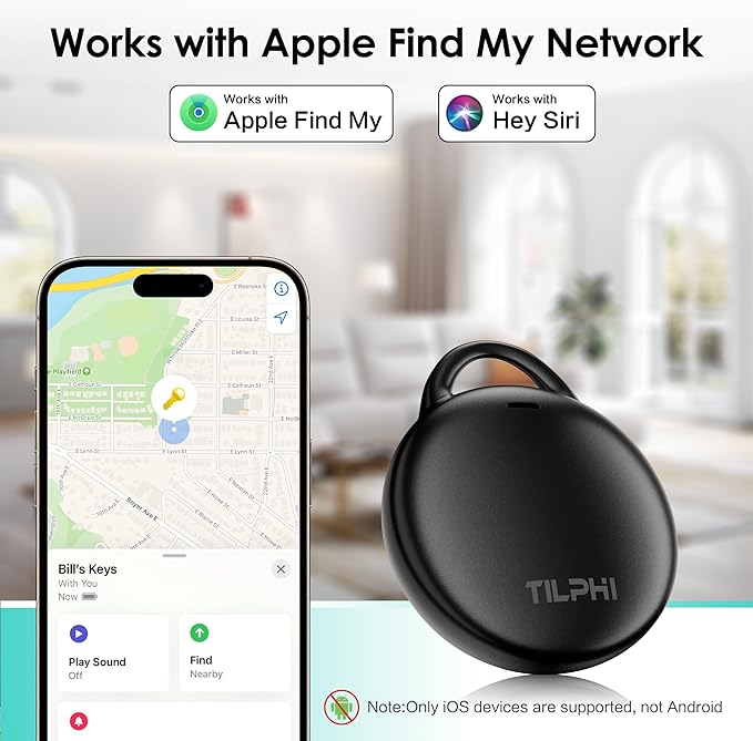 Air Tracker Tags-1 Pack: Bluetooth Tracker Works with Apple Find My (iOS Only), Key Finder and Smart Tag Locator for Luggage, Backpack, Suitcases, Pets, Replaceable Battery(Black)