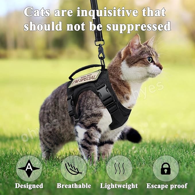 Tactical Cat Harness and Leash for Walking,Escape Proof Soft Adjustable Pet Vest Harness for Large Cat,Breathable Mesh Small Dog
