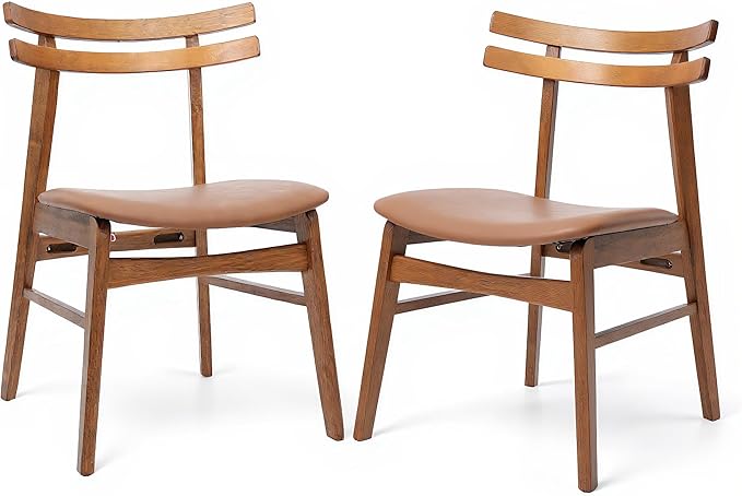 VESCASA 5-Piece Dining Set, 59" L Colonial Oak Rectangle Wood Dining Table with 4 Curved Back Faux Leather Brown Wood Dining Chairs for Dining Room, Kitchen, Restaurant, Dining Set for 4