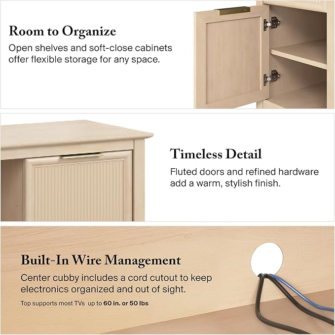 Bush Home 58-inch Sideboard Storage Cabinet, Dining Room Furniture, Camille Collection, Natural Birch