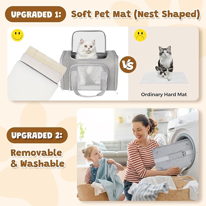 Airline Approved Pet Carrier 17"x11"x11" – Soft Sided Cat Dog Travel Bag for Small Pets up to 15 lbs, Portable Collapsible Pet Carrier Under Seat with Mesh Ventilation & Shoulder Strap (Grey)