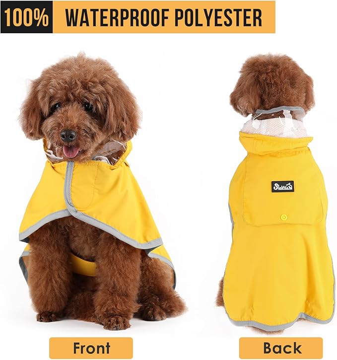 SlowTon Dog Raincoat, Adjustable Dog Rain Jacket Clear Hooded Double Layer, Waterproof Poncho with Reflective Strip Straps and Storage Pocket for Small Medium Large Dogs(XXL)