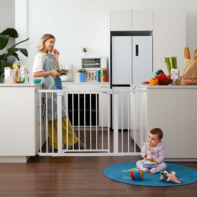 Baby Gate Extra Wide, 29.5"- 51.5" Pressure Mounted Dog Gate with Walk Through Door, Auto Close Pet Gate for Stairs,Doorways,House